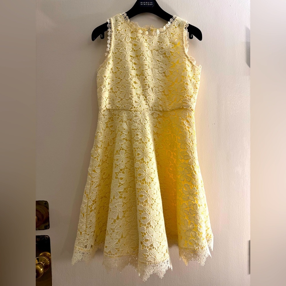 Rare Editions Crochet Lace A-line Skater Dress Butter Yellow Daisy Size XS